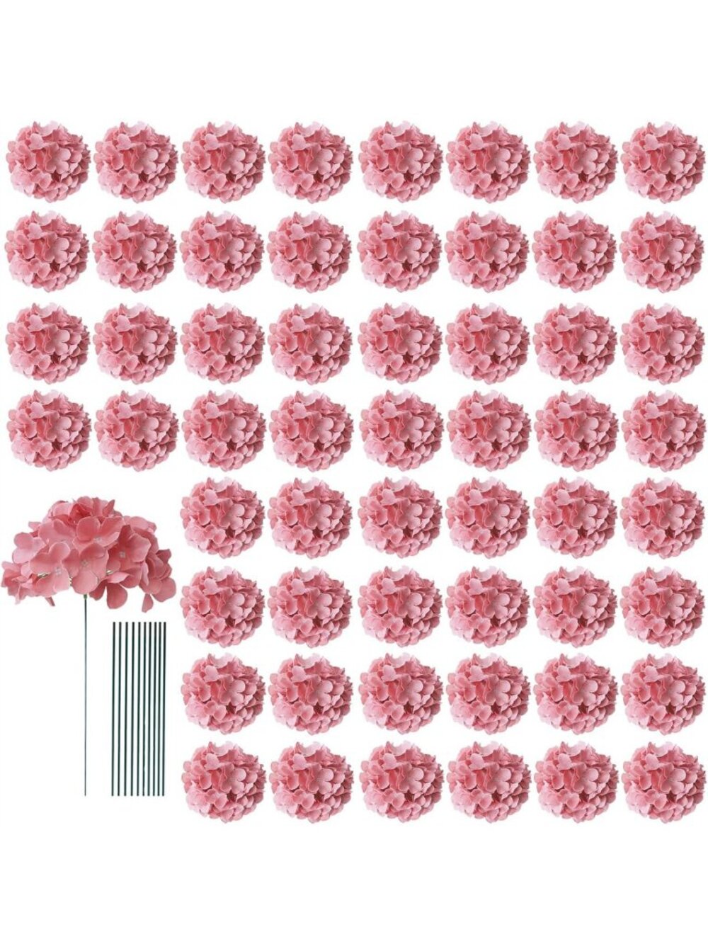 65pcs Dusty Rose Hydrangea Fake Flowers - Silk Floral Arrangements for Weddings